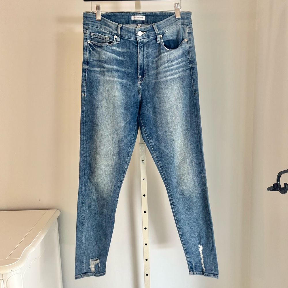 Good American High Rise Distressed Skinny Jeans Medium Wash, Sz 12/31